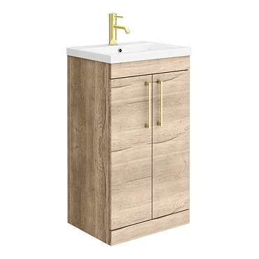 Arezzo Floor Standing Vanity Unit - Rustic Oak - 500mm with Brushed Brass Handles  Profile Large Ima