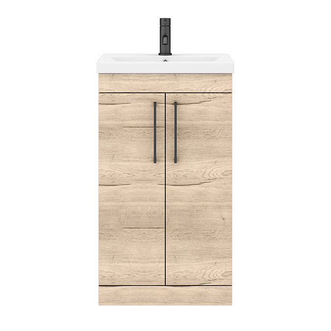 Arezzo Floor Standing Vanity Unit - Rustic Oak - 500mm with Matt Black Handles  In Bathroom Large Image
