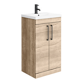 Arezzo Floor Standing Vanity Unit - Rustic Oak - 500mm with Matt Black Handles Large Image