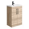 Arezzo Floor Standing Vanity Unit - Rustic Oak - 600mm with Matt Black Handles Large Image