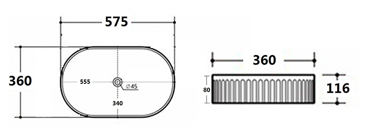 Arezzo Fluted 575 x 360mm Oval Countertop Basin