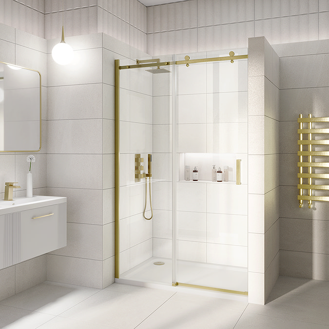 Arezzo Fluted Brushed Brass Concealed Shower Package with Valve, Square Fixed Head and Handset