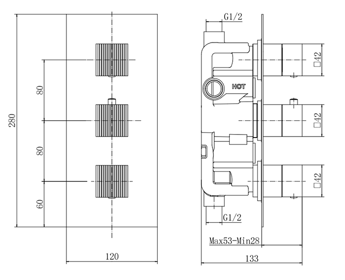 Arezzo Fluted Brushed Brass Concealed Shower Package with Valve, Square Fixed Round Head and Handset