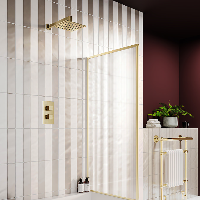 Arezzo Fluted Brushed Brass Concealed Shower Package with Valve + Square Fixed Head
