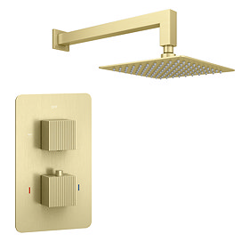 Arezzo Fluted Brushed Brass Concealed Shower Package with Valve + Square Fixed Round Head