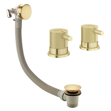 Arezzo Fluted Brushed Brass Deck Bath Side Valves with Freeflow Bath Filler