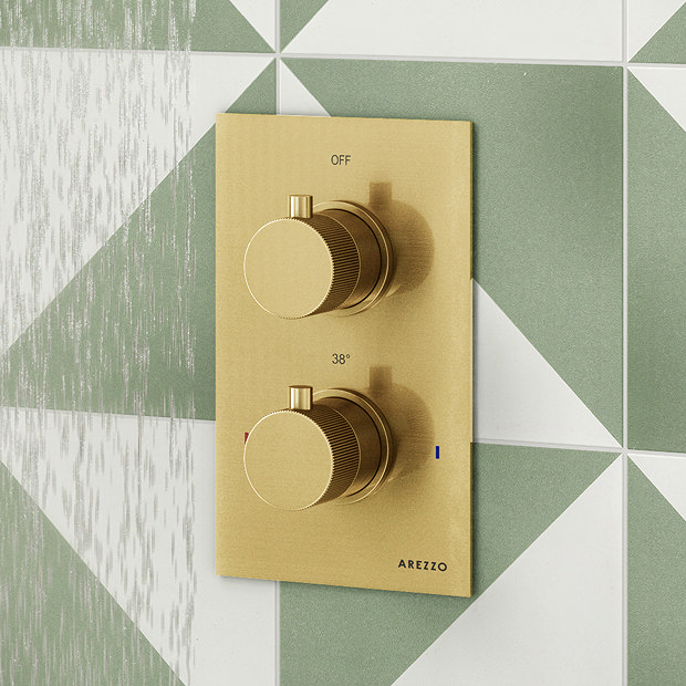 Arezzo Fluted Brushed Brass Round Shower Package with Concealed Valve + Head  Feature Large Image