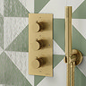 Arezzo Fluted Brushed Brass Round Thermostatic Shower Pack with Head + Handset