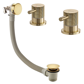 Arezzo Fluted Brushed Gold Deck Bath Side Valves with Freeflow Bath Filler