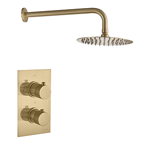 Arezzo Fluted Brushed Gold Round Shower Package with Concealed Valve + Head