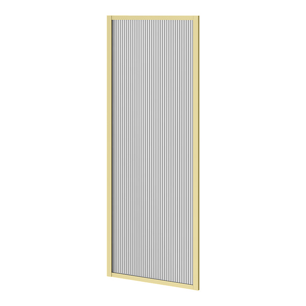 Arezzo Fluted Glass Brushed Brass Framed Fixed Bath Screen (500 x ...