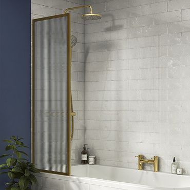 Arezzo Fluted Glass Brushed Brass Framed Fixed Bath Screen (500 x 1400mm)  Profile Large Image