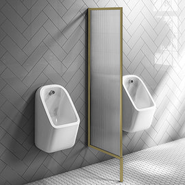 Arezzo Fluted Glass Brushed Brass Framed Urinal Partition Medium Image