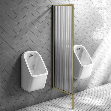 Arezzo Fluted Glass Brushed Brass Framed Urinal Partition  Profile Large Image