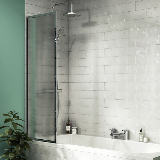 Arezzo Fluted Glass Chrome Framed Fixed Bath Screen (500 x 1400mm) Large Image