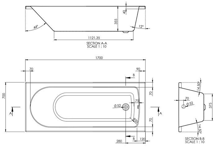 1700 x 700mm