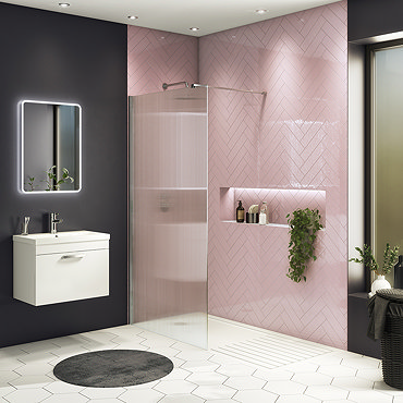 Arezzo Fluted Glass Chrome Profile Wetroom Screen + Square Support Arm  Profile Large Image