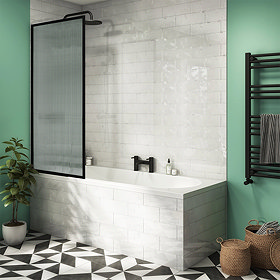 Arezzo Fluted Glass Matt Black Framed Fixed Round Single Ended Shower Bath