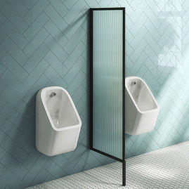 Arezzo Fluted Glass Matt Black Framed Urinal Partition Large Image