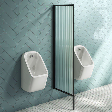 Arezzo Fluted Glass Matt Black Framed Urinal Partition  Feature Large Image