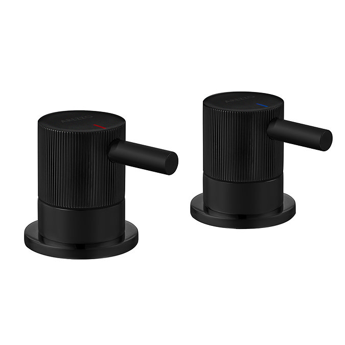 Arezzo Fluted Matt Black Deck Bath Side Valves (Pair) Large Image