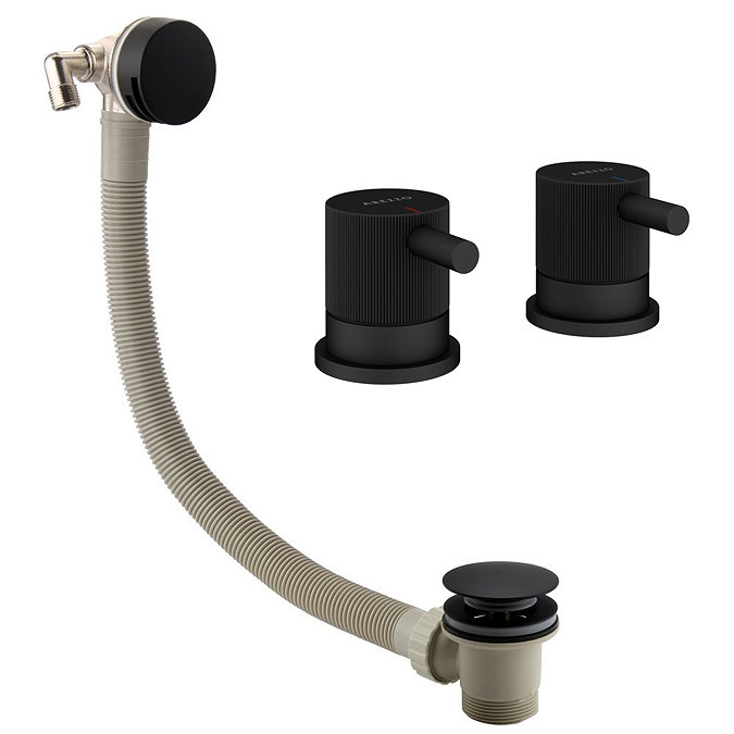 Arezzo Fluted Matt Black Deck Bath Side Valves with Freeflow Bath Filler