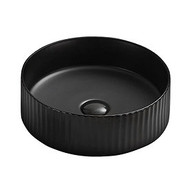 Arezzo Fluted Matt Black Round Countertop Basin - 360mm Diameter Large Image