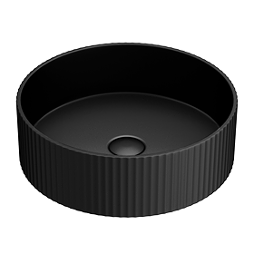 Arezzo Fluted Matt Black Round Countertop Basin - 360mm Diameter