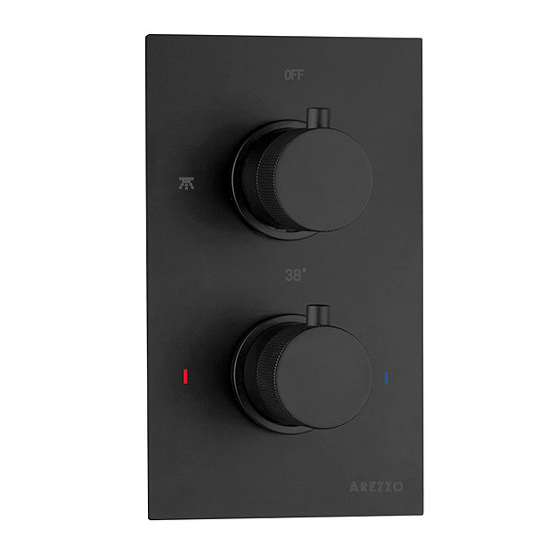Arezzo Fluted Matt Black Round Shower Package with Concealed Valve + Head