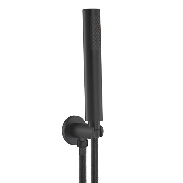 Arezzo Fluted Matt Black Round Thermostatic Shower Pack with Head + Handset  Newest Large Image