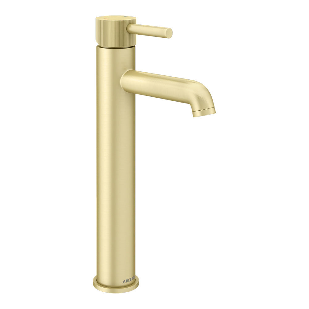 Arezzo Fluted Round Brushed Brass High Rise Mono Basin Mixer Tap