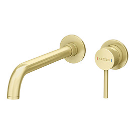 Arezzo Fluted Round Brushed Brass Wall Mounted (2TH) Basin Mixer Tap Large Image