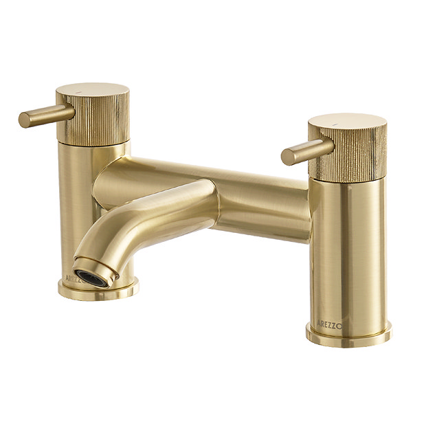 Arezzo Fluted Round Brushed Gold Bath Filler Tap | Victorian Plumbing UK
