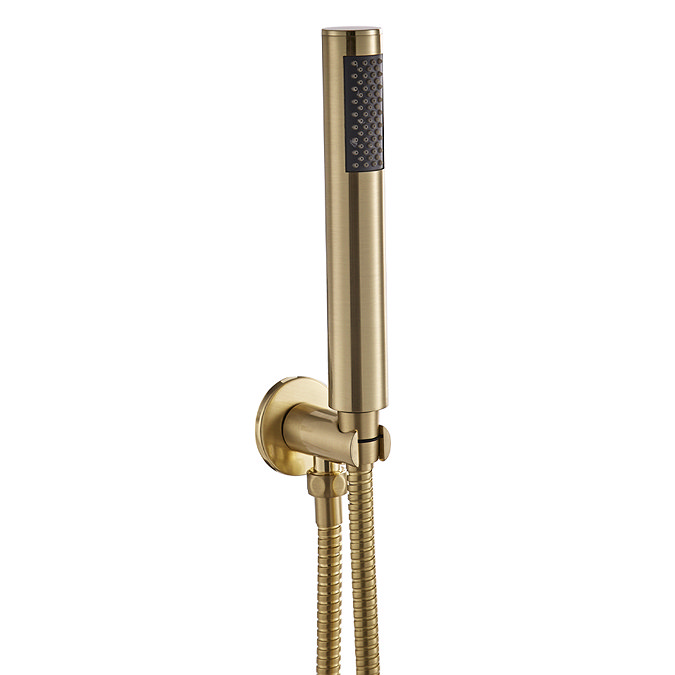 Arezzo Fluted Round Brushed Brass Outlet Elbow with Parking Bracket, Flex & Handset Large Image