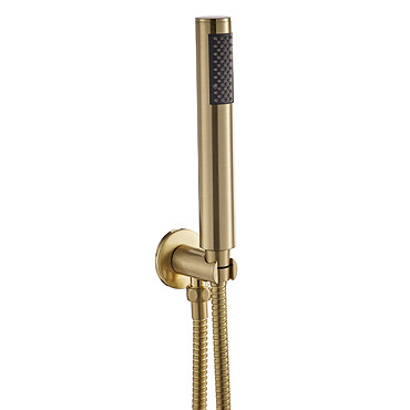 Arezzo Fluted Round Brushed Brass Outlet Elbow with Parking Bracket, Flex & Handset  Profile Large Image