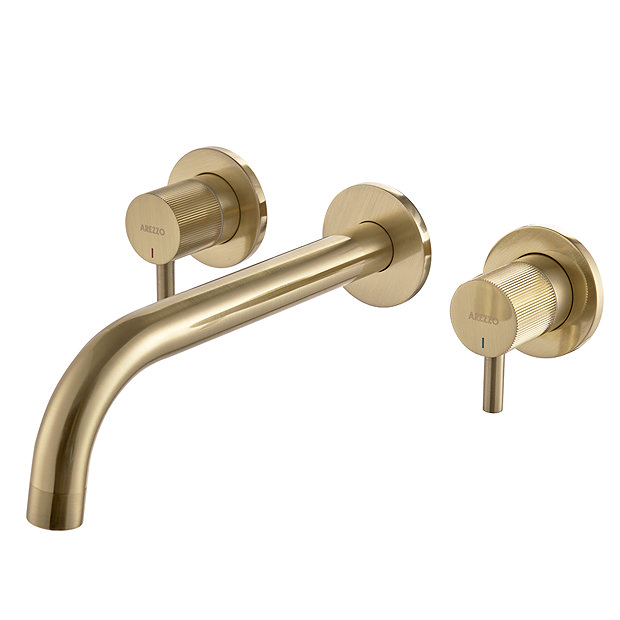 Arezzo Fluted Round Brushed Gold Wall Mounted (3TH) Bath Filler Tap