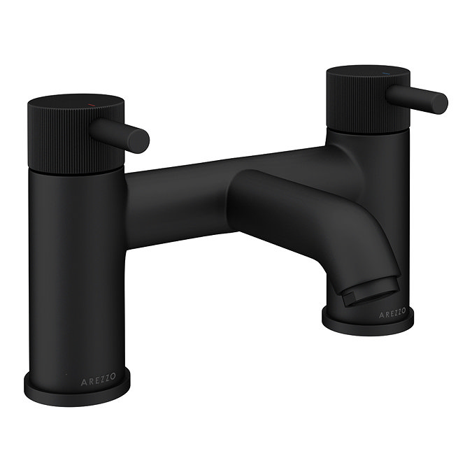 Arezzo Fluted Round Matt Black Bath Filler Tap  Standard Large Image