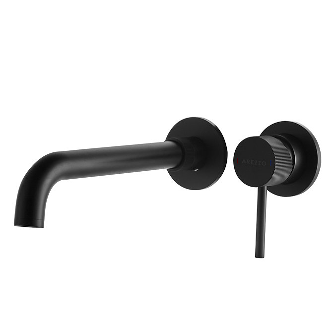 Arezzo Fluted Round Matt Black Wall Mounted (2TH) Basin Mixer Tap  Profile Large Image