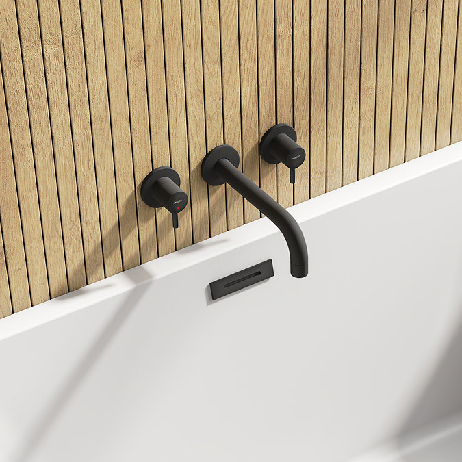 Arezzo Fluted Round Matt Black Wall Mounted (3TH) Bath Filler Tap