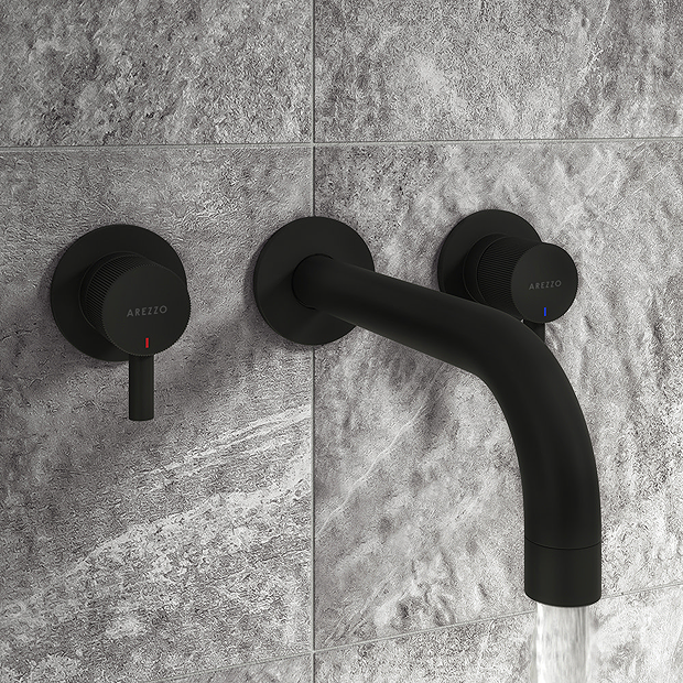 Arezzo Fluted Round Matt Black Wall Mounted 3th Bath Filler Tap Victorian Plumbing Uk 5079