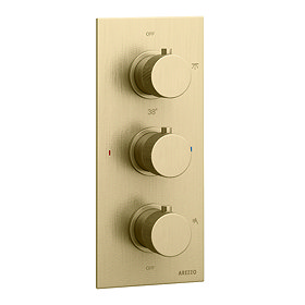 Arezzo Fluted Round Modern Triple Concealed Shower Valve - Brushed Brass