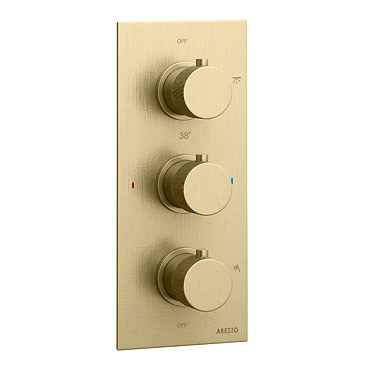 Arezzo Fluted Round Modern Triple Concealed Shower Valve - Brushed Brass  Profile Large Image