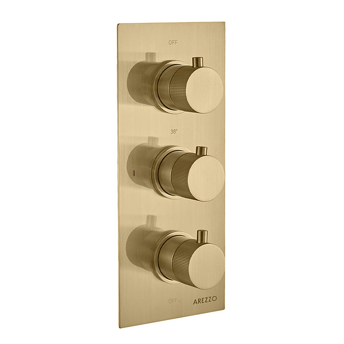 Arezzo Fluted Round Modern Triple Concealed Shower Valve - Brushed Gold