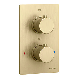 Arezzo Fluted Round Modern Twin Concealed Shower Valve - Brushed Brass