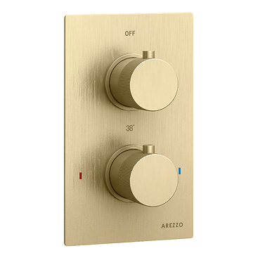 Arezzo Fluted Round Modern Twin Concealed Shower Valve - Brushed Brass  Profile Large Image