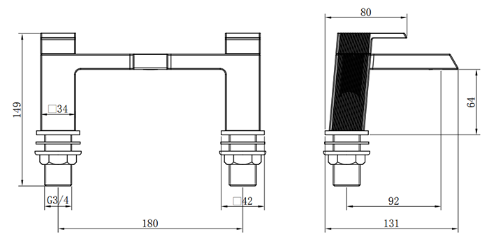 Arezzo Fluted Square Brushed Brass Tap Package (Bath + Basin Tap)