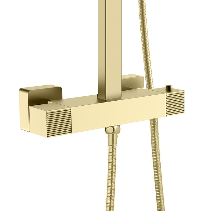 Arezzo Fluted Square Thermostatic Shower - Brushed Brass