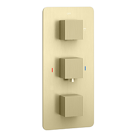 Arezzo Fluted Triple Square Concealed Shower Valve - Brushed Brass