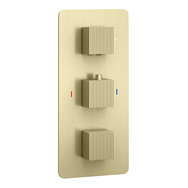 Arezzo Fluted Triple Square Concealed Shower Valve - Brushed Brass