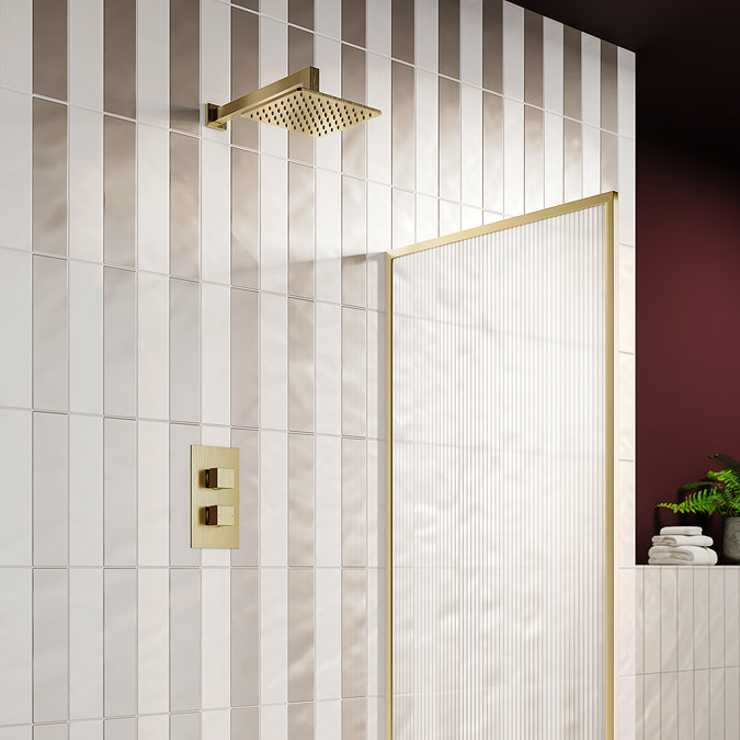 Arezzo Fluted Twin Square Concealed Shower Valve - Brushed Brass